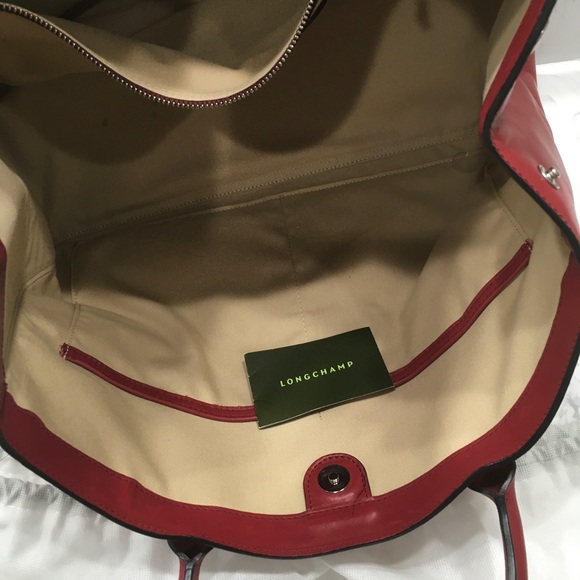 * LONGCHAMP * Elegant Roseau Heritage Red Leather Tote Bag - Picture 5 of 8